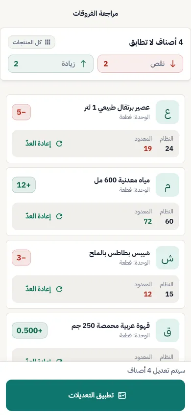 مراجعة فروقات الجرد