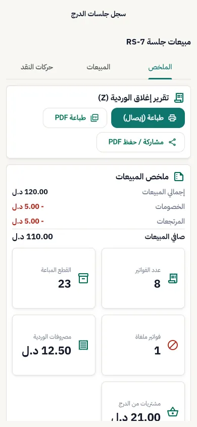 تقرير إغلاق الوردية